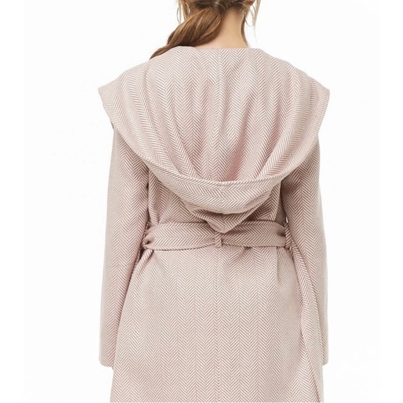 Medium Mauve Pink Chevron Belted Hooded Dress Coat Jacket NEW from Forever21 - Picture 4 of 11